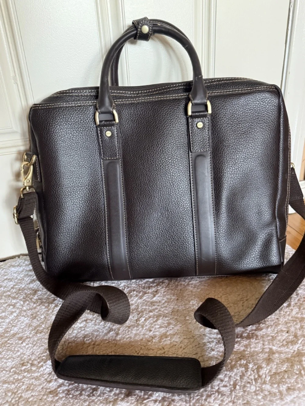 Brooks Brothers Brown Pebbled Leather Briefcase Messenger Bag With Lock and Key